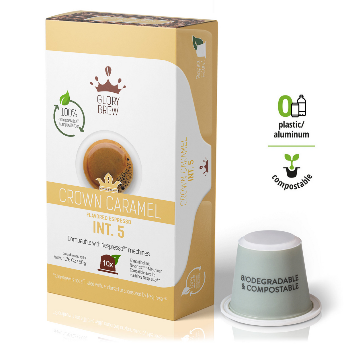 გლორიბრუ ქრაუნ კარამელი - ბიოდეგრადირებადი კაფსულები